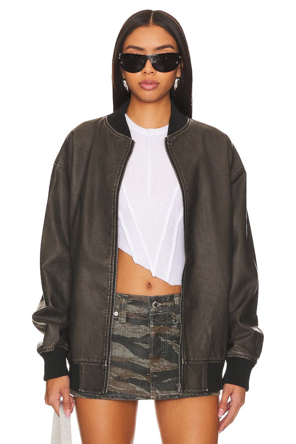 superdown Ariel Faux Leather Bomber in Black