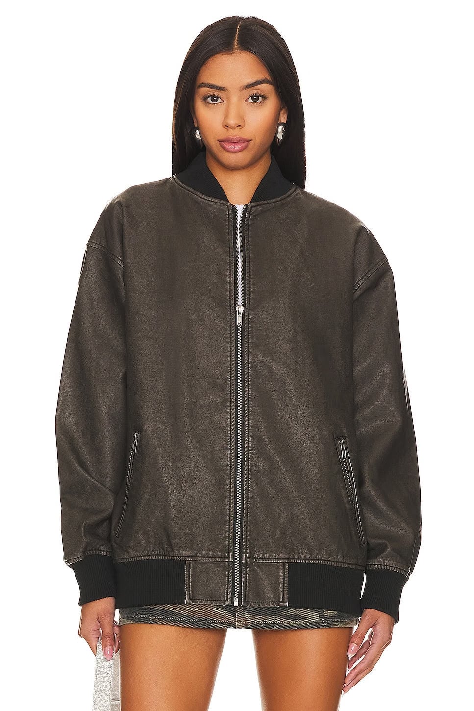 superdown Ariel Faux Leather Bomber in Black