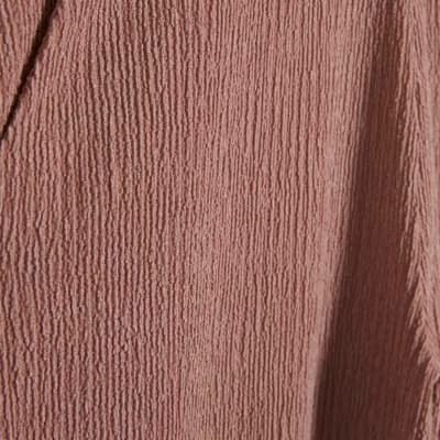 Pink Textured Wide Leg Trousers