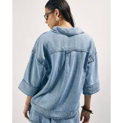 Blue Denim Short Sleeve Tunic Top