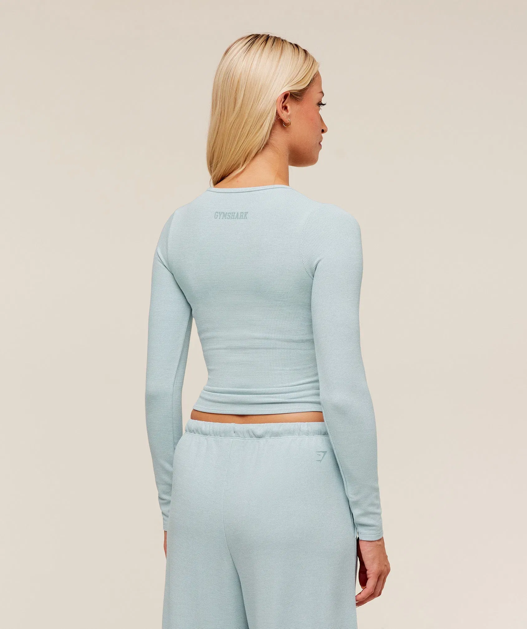 Gymshark Waffle Long Sleeve Top - Smoke Blue