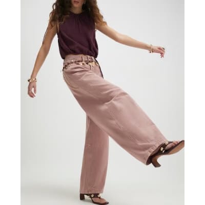 Pink High Waisted Balloon Leg Jeans