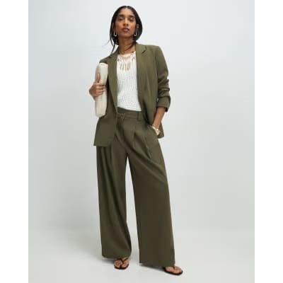 Green Wide Leg Pleated Trousers