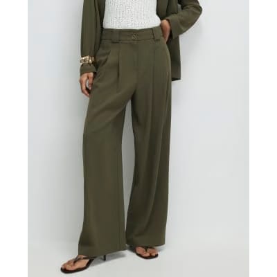 Green Wide Leg Pleated Trousers