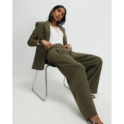 Green Wide Leg Pleated Trousers