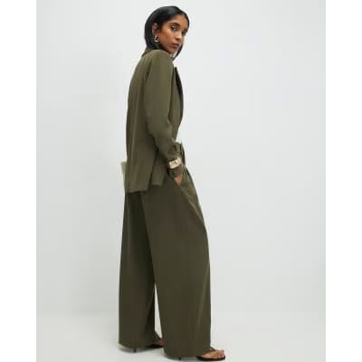 Green Wide Leg Pleated Trousers