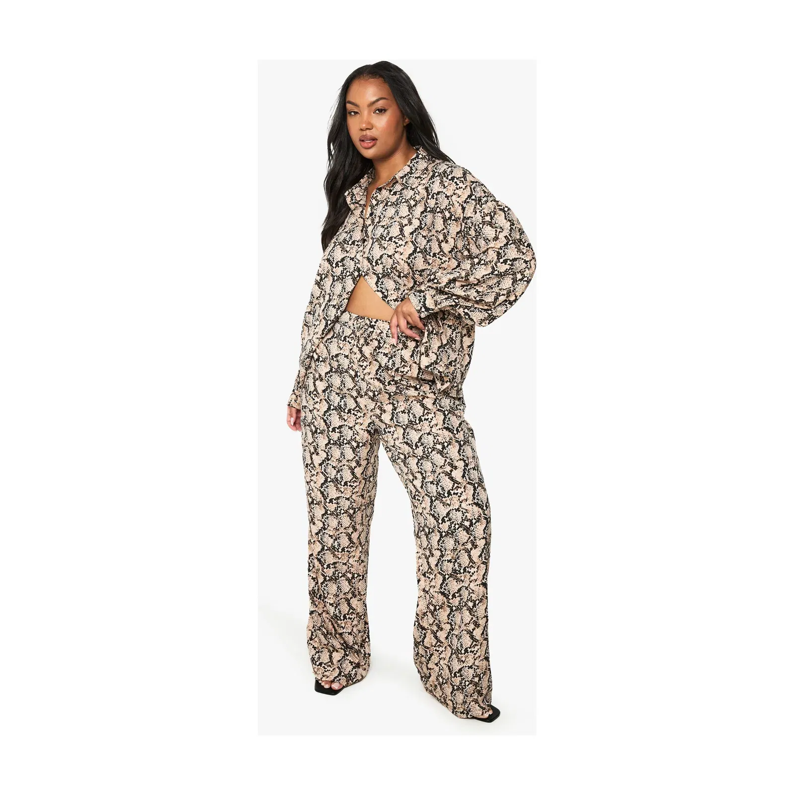 Plus Snake Drawstring Waist Wide Leg Trousers