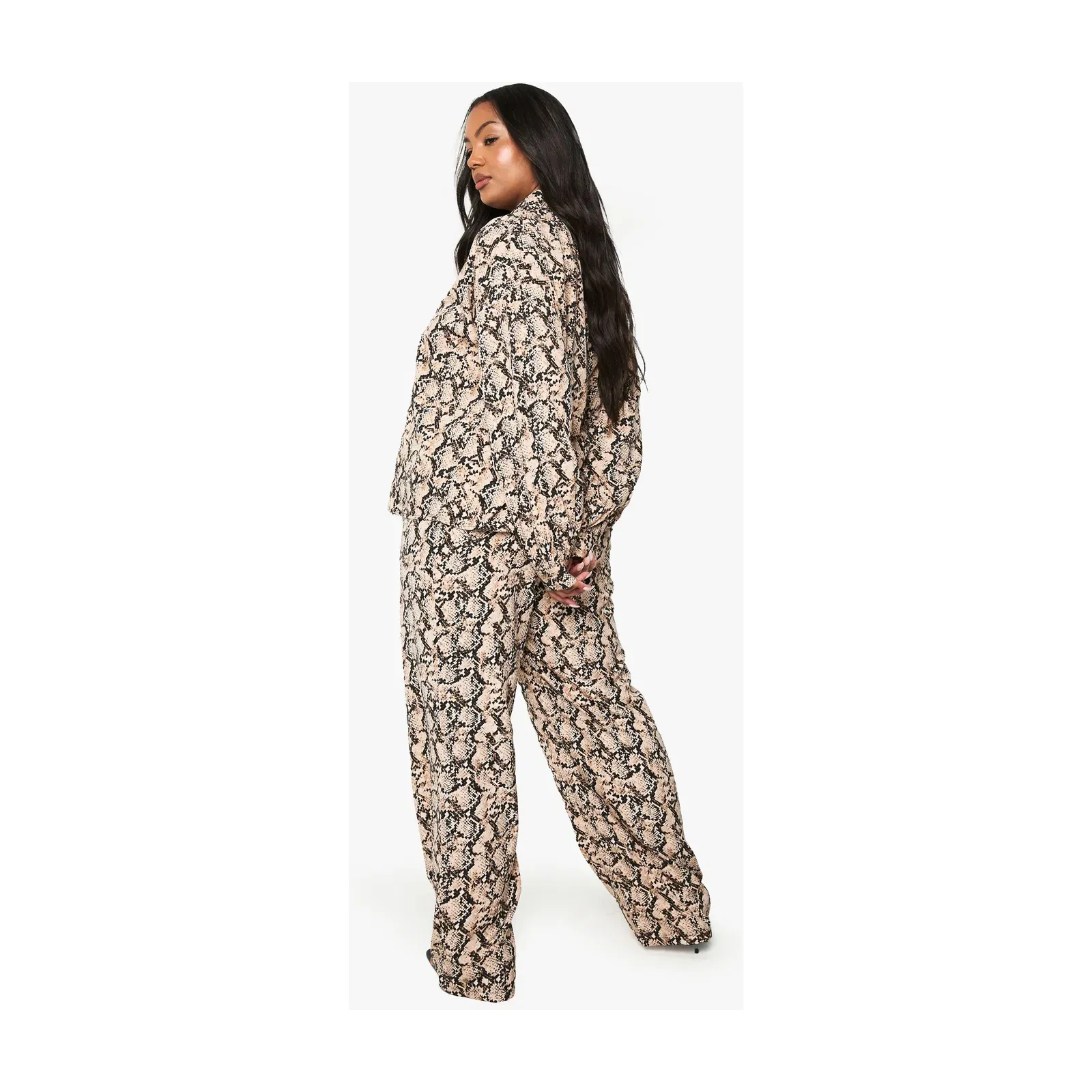 Plus Snake Drawstring Waist Wide Leg Trousers