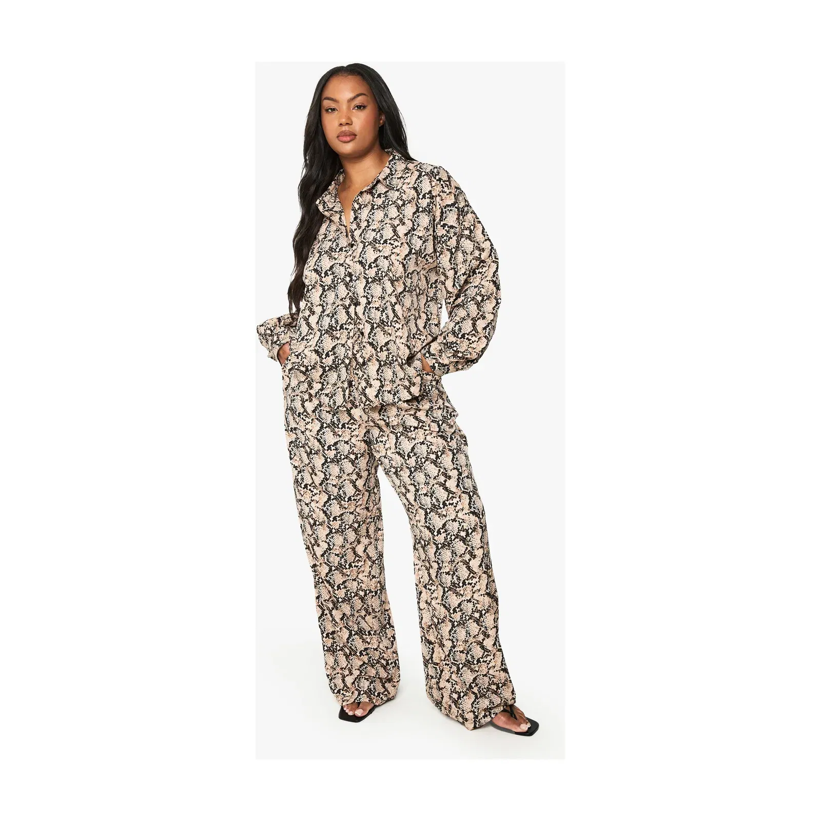 Plus Snake Drawstring Waist Wide Leg Trousers