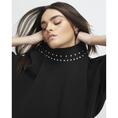 Black Long Sleeve Studded Sweatshirt