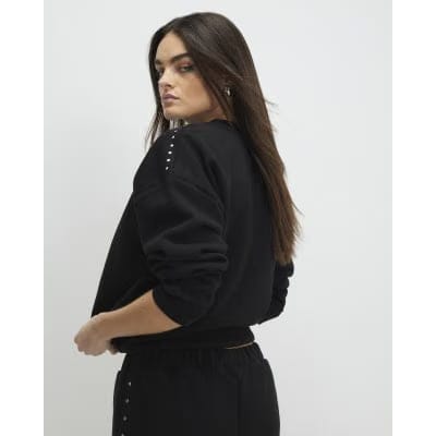 Black Long Sleeve Studded Sweatshirt