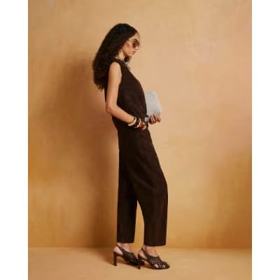 Brown Suede Barrel Leg Trousers