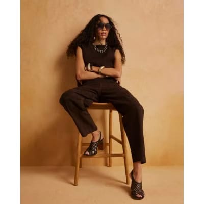 Brown Suede Barrel Leg Trousers