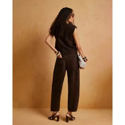 Brown Suede Barrel Leg Trousers