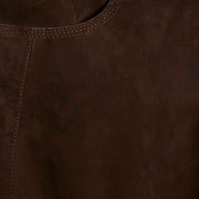 Brown Suede Barrel Leg Trousers