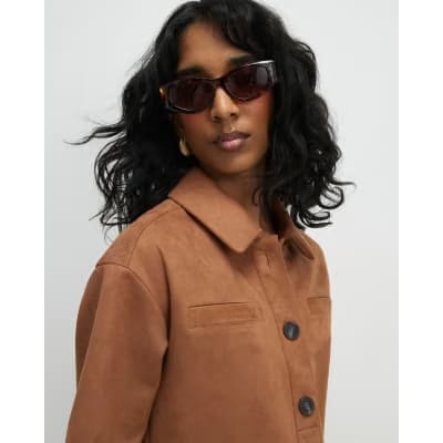 Brown Faux Suede Short Sleeve Shirt Dress