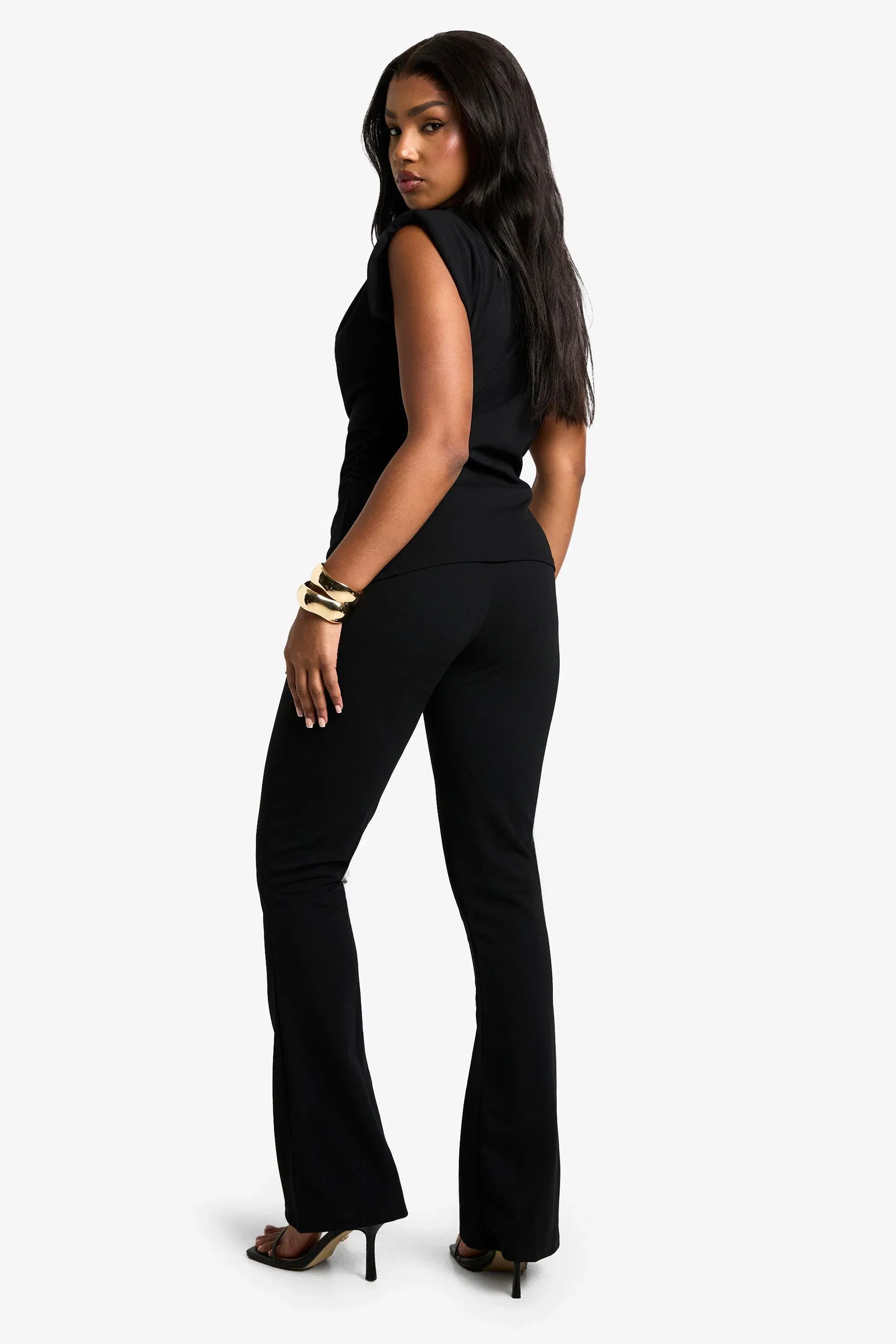 Scuba Crepe Shoulder Pad Top And Flare Set