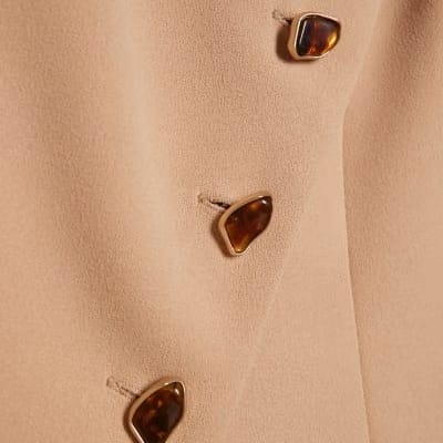 Beige Collarless Asymmetric Waistcoat