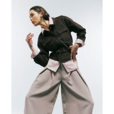 Brown Belted Faux Suede Jacket