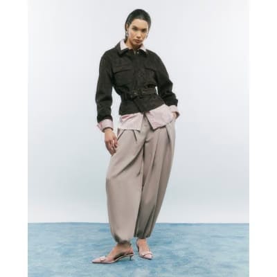 Brown Belted Faux Suede Jacket