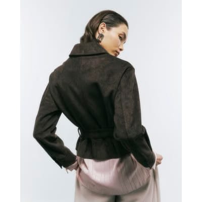 Brown Belted Faux Suede Jacket