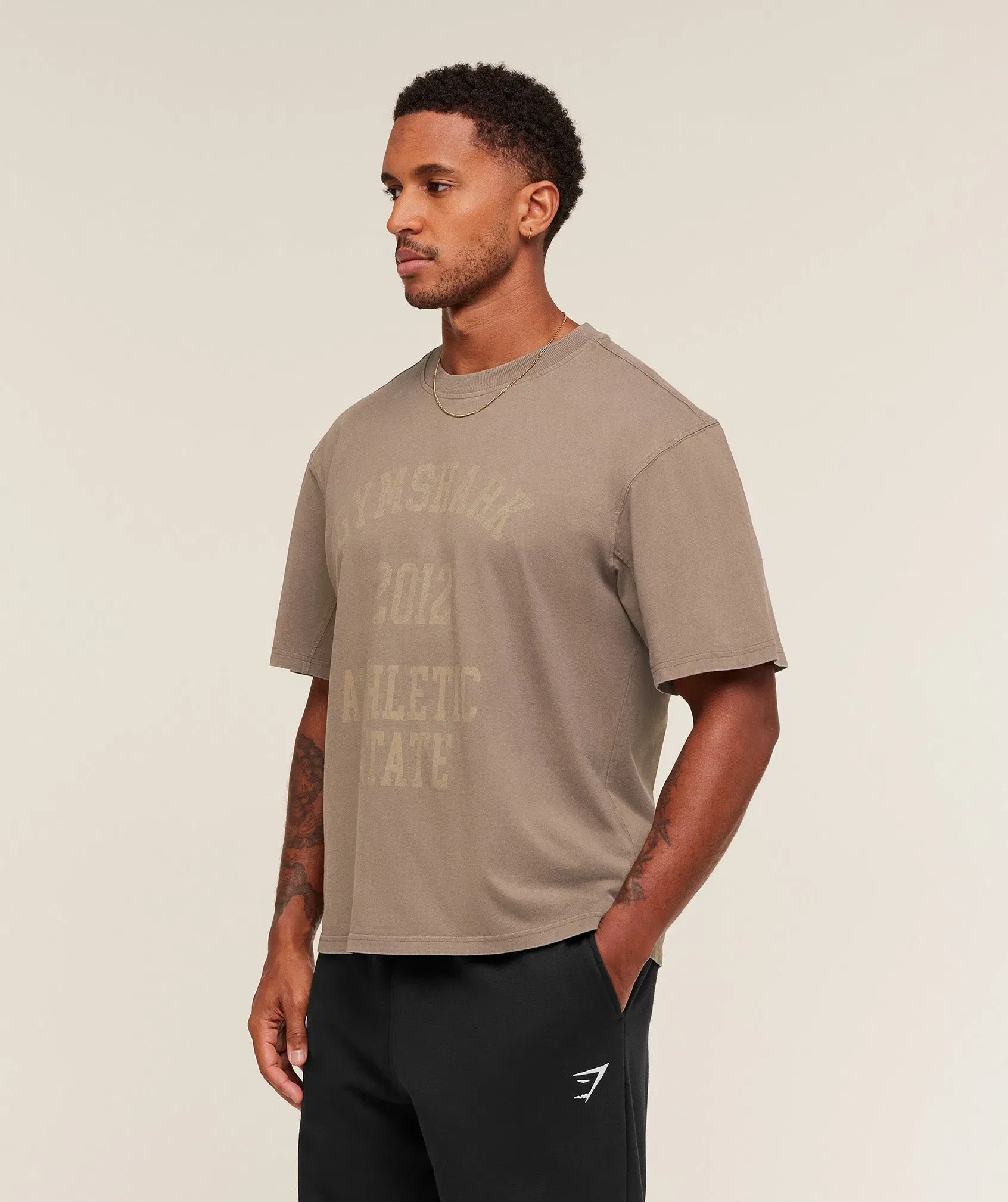 Gymshark Collegiate Washed T-Shirt - Soft Brown
