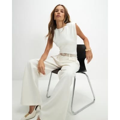 White Fitted Knit Sleeveless Top
