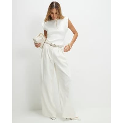White Fitted Knit Sleeveless Top