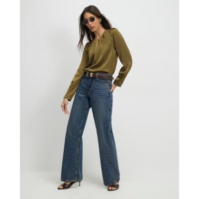 Khaki Pleat Front Blouse