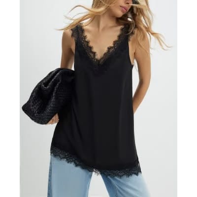 Black Longline Lace Cami Top