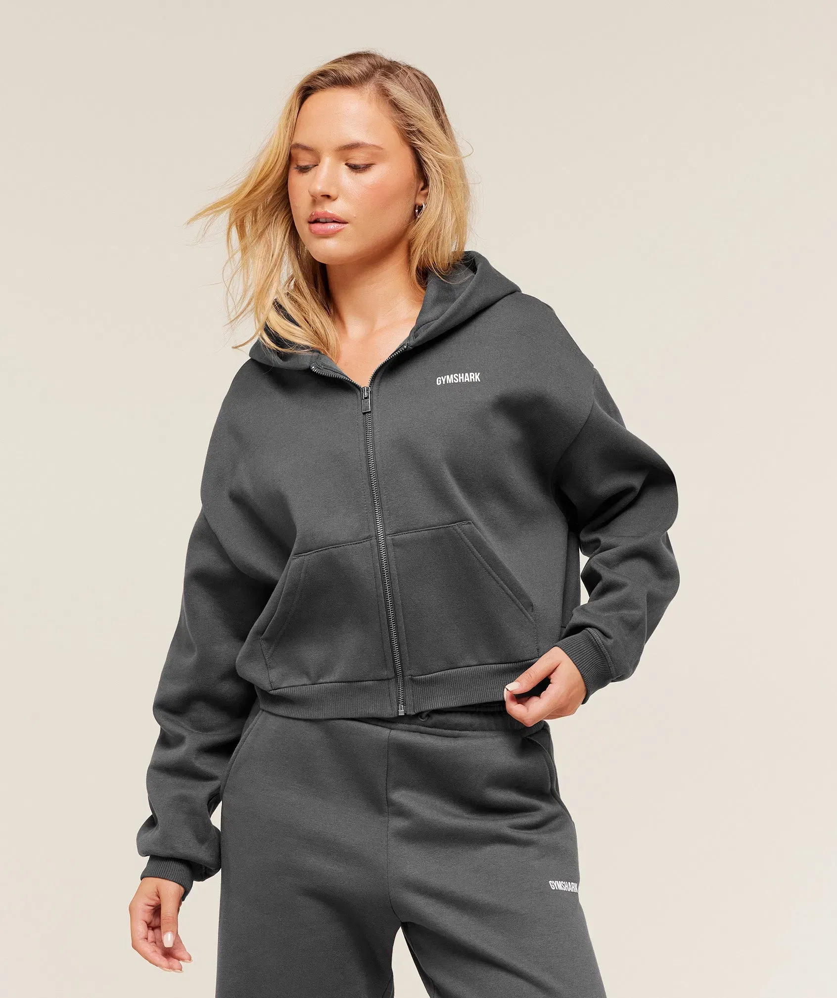 Gymshark Cosy Luxe Zip Through Hoodie - Onyx Grey