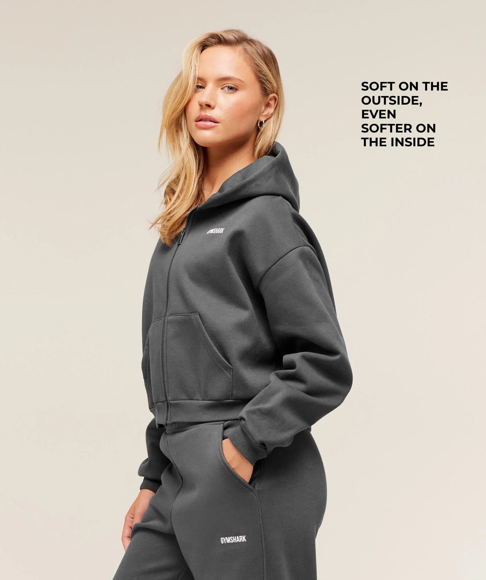 Gymshark Cosy Luxe Zip Through Hoodie - Onyx Grey