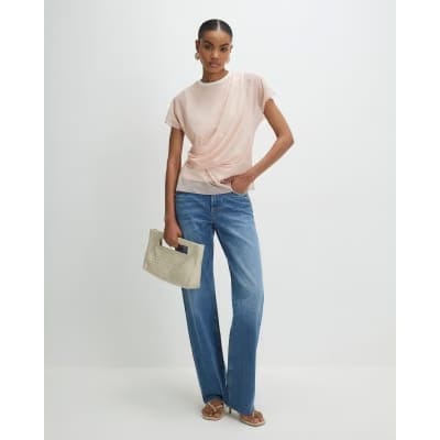 Pink Mesh Twisted Drape Top