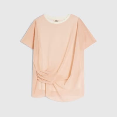 Pink Mesh Twisted Drape Top