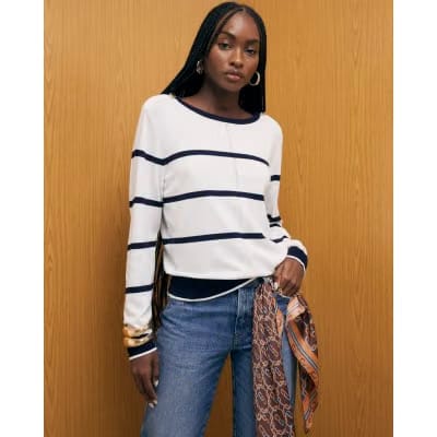 Navy Long Sleeve Striped Knitted Top