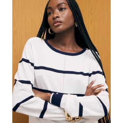 Navy Long Sleeve Striped Knitted Top