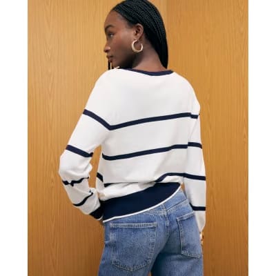 Navy Long Sleeve Striped Knitted Top