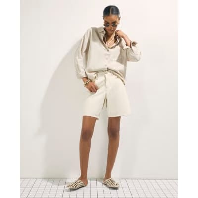 Beige Long Sleeve Linen Blend Shirt