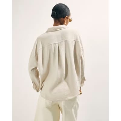 Beige Long Sleeve Linen Blend Shirt