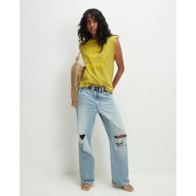 Khaki Sleeveless Shoulder Pad Rodeo T-Shirt