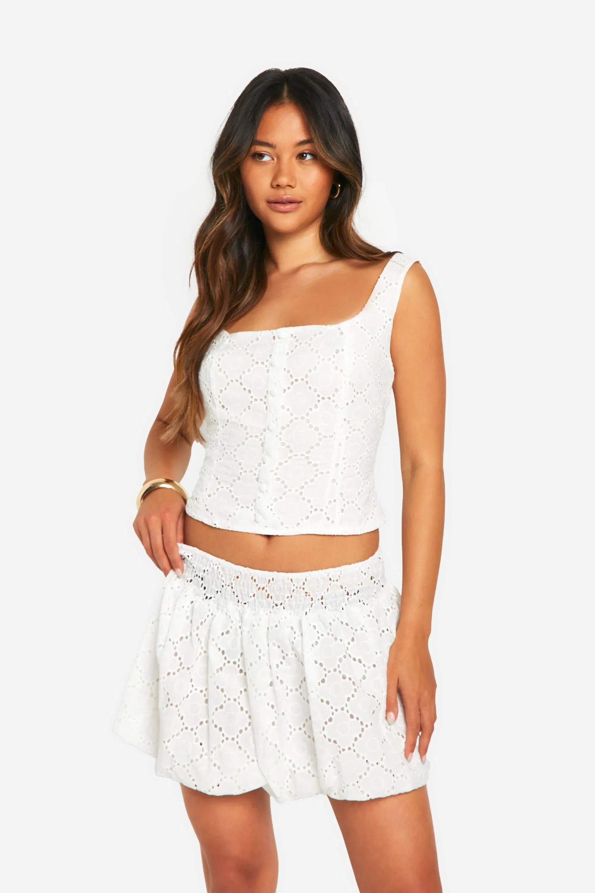 Broderie Puff Ball Mini Skirt