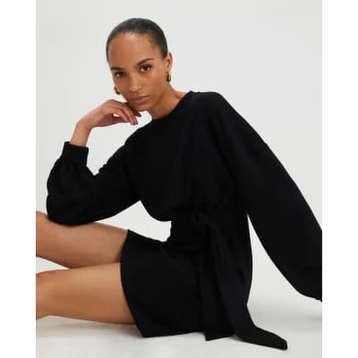 Black Long Sleeve Knot Side Mini Dress