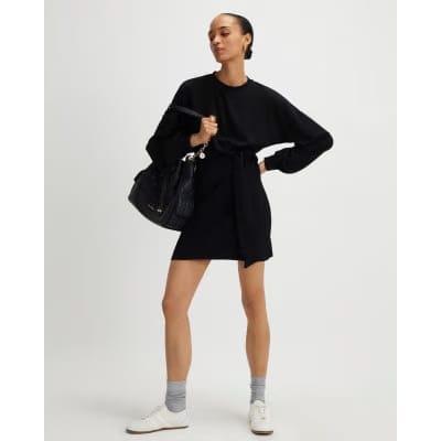Black Long Sleeve Knot Side Mini Dress