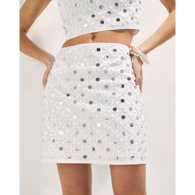 White Embellished Mini Beach Skirt