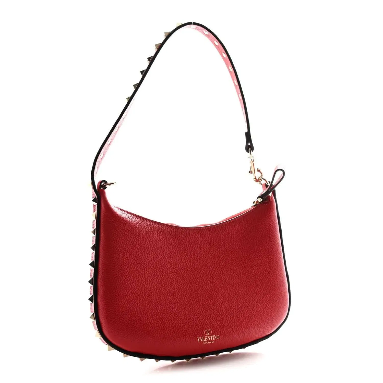 Grainy Calfskin Rockstud Mini Hobo Red