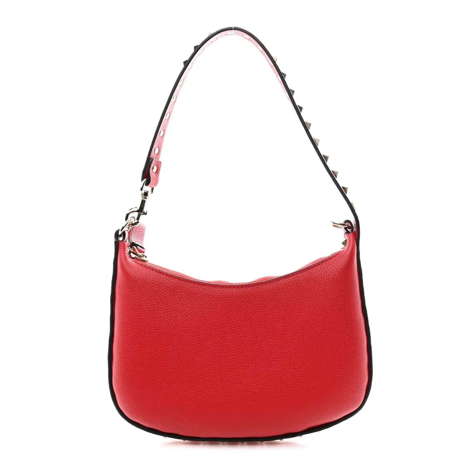 Grainy Calfskin Rockstud Mini Hobo Red