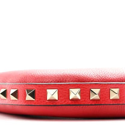 Grainy Calfskin Rockstud Mini Hobo Red