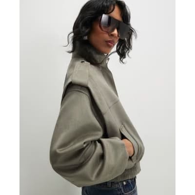 Khaki Faux Suede Shoulder Detail Jacket