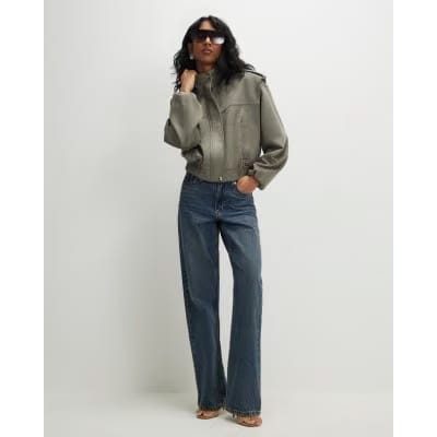 Khaki Faux Suede Shoulder Detail Jacket