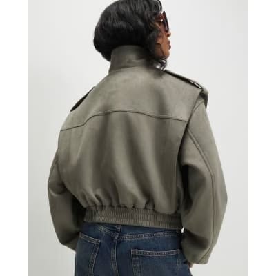 Khaki Faux Suede Shoulder Detail Jacket